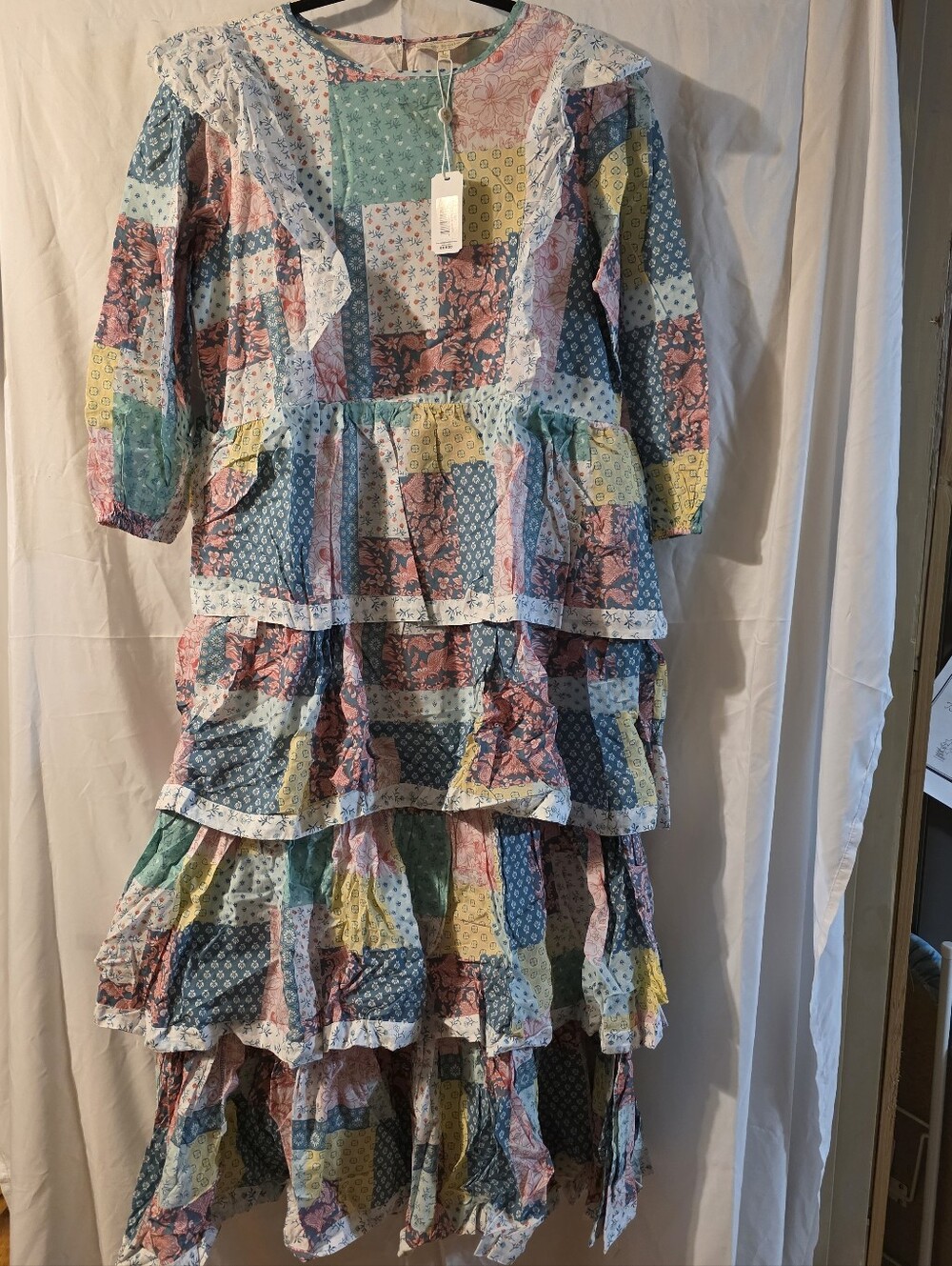 NWT SIMPLY SOITHERN Multi-Color Patchwork Ruffle Dress SZ L - Picture 2 of 6